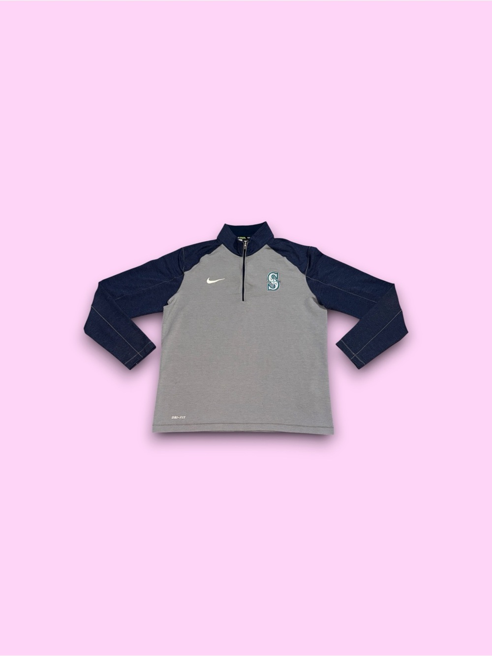 Nike Seattle Mariners Men's Medium Baseball Pullover 1/4 Zip Gray Blue Dri-Fit